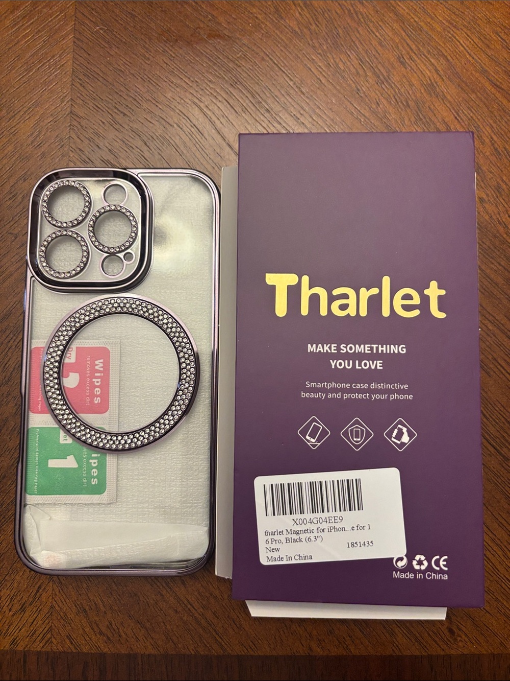 Magnetic Rhinestone iPhone 16 Pro , Black, Camera Ring & Lens Cover